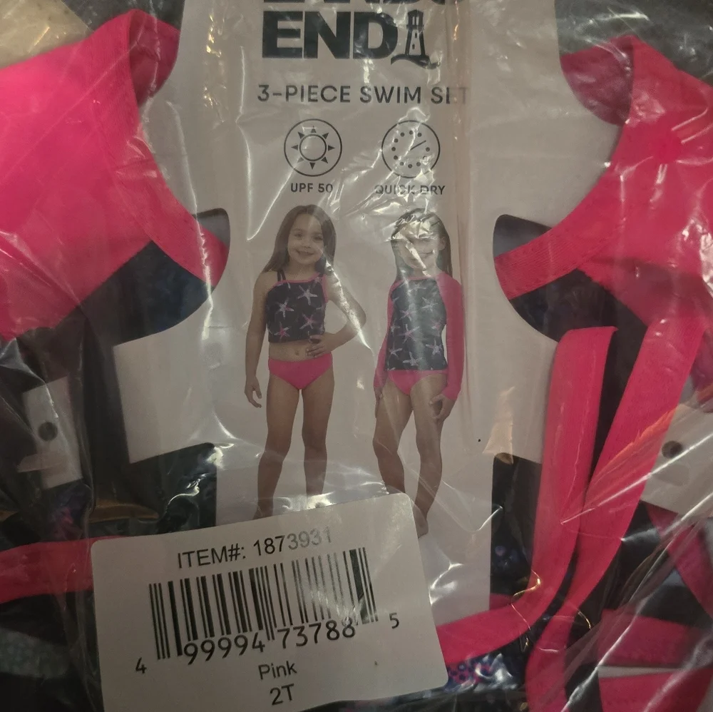 NEW Lands End Girls rash guard top, bikini top and bottom swim set, New 3 Piece